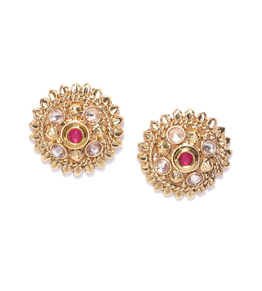 YouBella Red Gold-Plated Stone-Studded Circular Studs